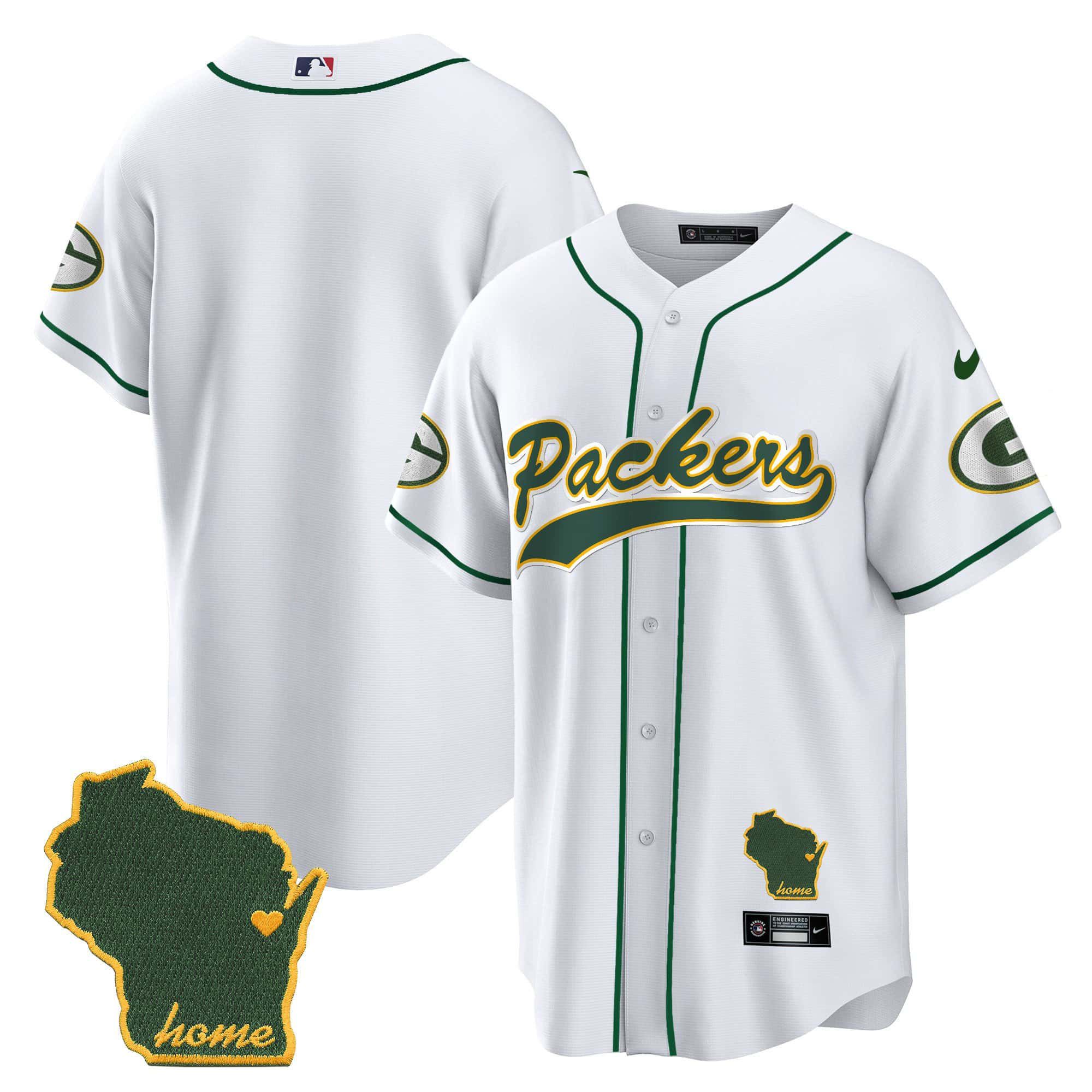 Men Green Bay Packers Blank White 2024 Nike Home Patch Baseball NFL Jersey->customized nfl jersey->Custom Jersey